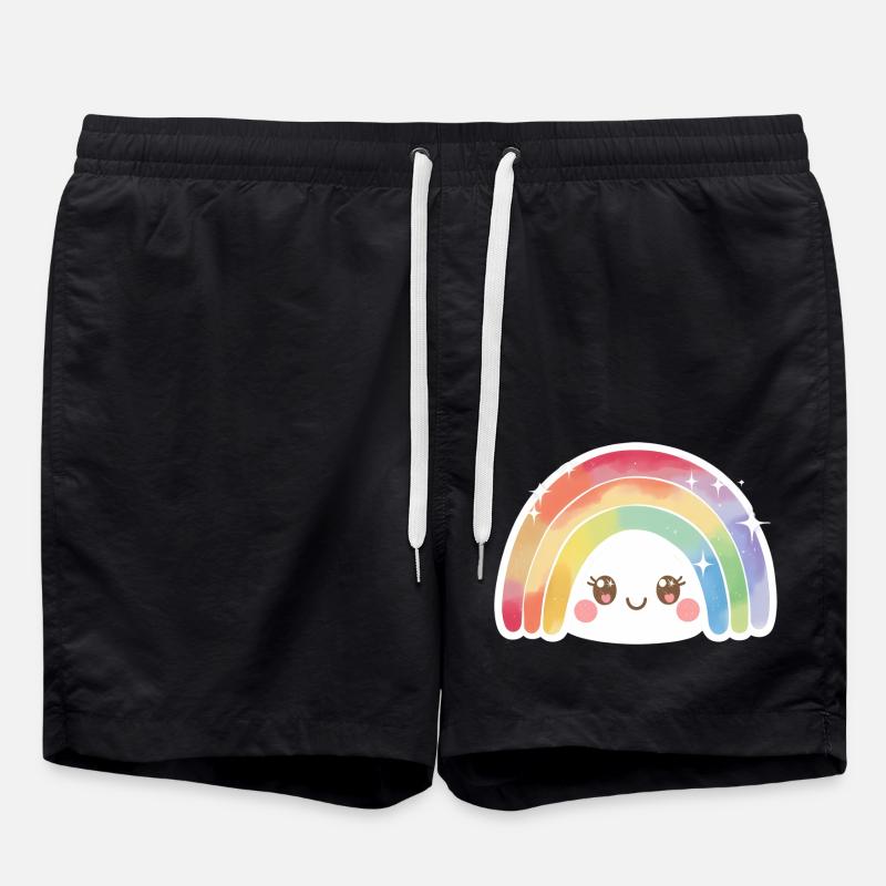 Kawaii Cute Rainbow - Swim Trunks - black