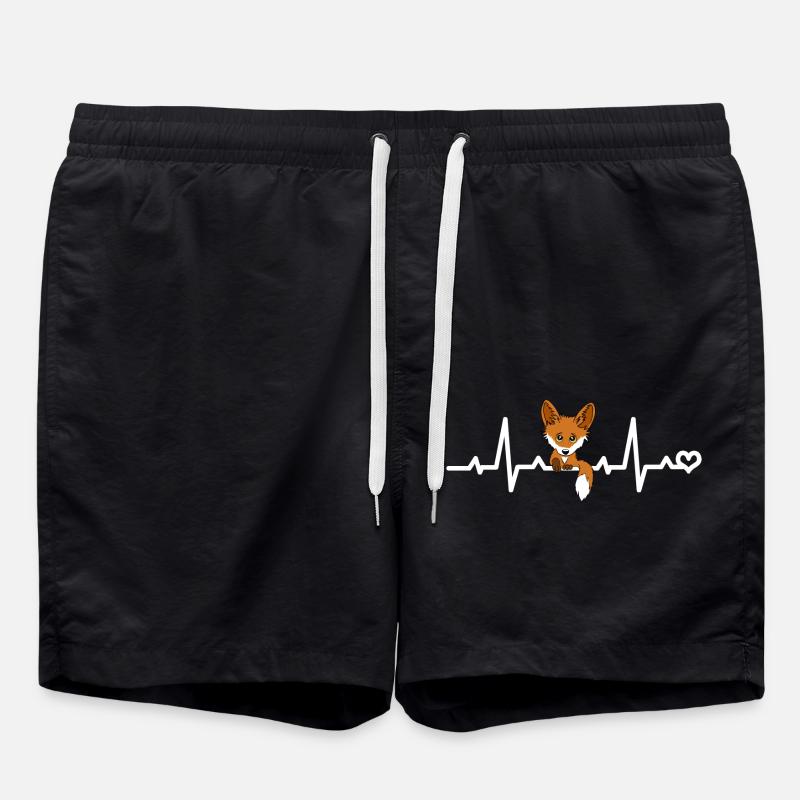 Fuchs EKG Herzschlag Liebe Herz Tiere Rotfuchs - Badeshorts - Schwarz