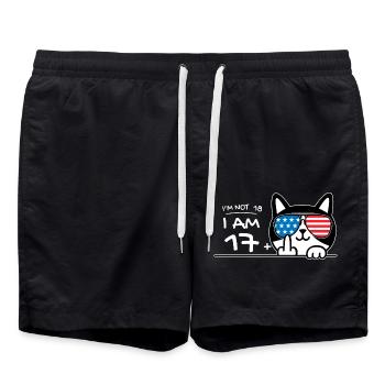 I'm Not 18, I Am 17 Plus 1 Middle Finger Cat Flip - Swim Trunks - black - Front - AI Model Male 185 light (185cm)