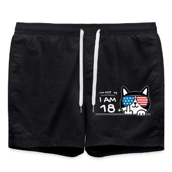 I'm Not 19, I Am 18 Plus 1 Middle Finger Cat Flip - Swim Trunks - black - Front - AI Model Male 185 light (185cm)