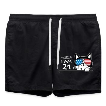 I'm Not 22, I Am 21 Plus 1 Middle Finger Cat Flip - Swim Trunks - black - Front - AI Model Male 185 light (185cm)