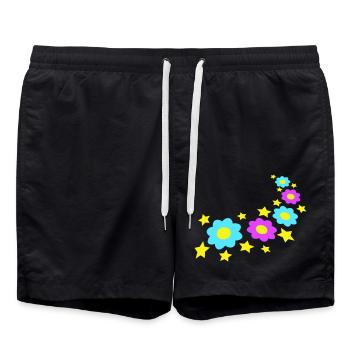Viele Bunte Blumen Schön Dekorativ Muster Design - Badeshorts - Schwarz - Vorne - AI Model Male 185 light (185cm)