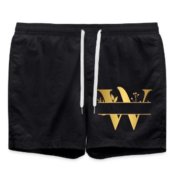 Personalisierter floraler vergoldeter Buchstabe w - Geschenkidee - Badeshorts - Schwarz - Vorne - AI Model Male 185 light (185cm)