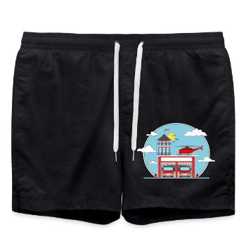 Fire station without lettering - Swim Trunks - black - Front - AI Model Male 185 light (185cm)