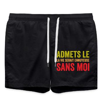 t-shirt citation humour vie ennuyeuse sans moi - Short de bain - noir - Devant - AI Model Male 185 light (185cm)