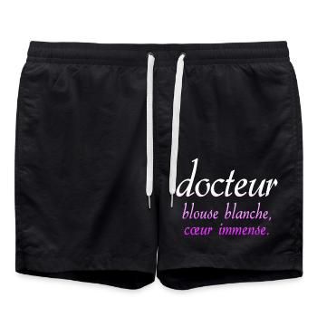 Arzt Arzt Krankenschwester santer weißer Kittel - Badeshorts - Schwarz - Vorne - AI Model Male 185 light (185cm)