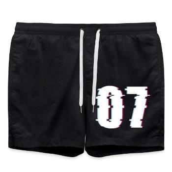 07 Sieben 7 Seven Zahl Effekt Verzerrt Nummer - Badeshorts - Schwarz - Vorne - AI Model Male 185 light (185cm)