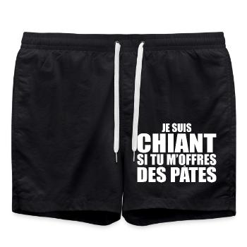 Man Who Loves: Pasta. Funny Design Humor - Swim Trunks - black - Front - AI Model Male 185 light (185cm)