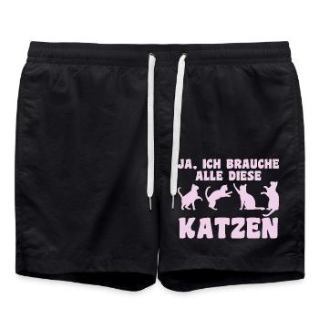 Katze Tier Katzen Geschenk - Badeshorts - Schwarz - Vorne - AI Model Male 185 light (185cm)