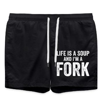 Life Is A Soup And I'm A Fork Tees | Funny - Swim Trunks - black - Front - AI Model Male 185 light (185cm)
