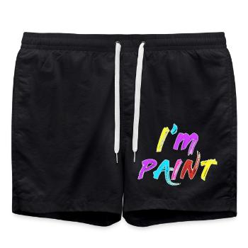 I'M PAINT - I Love to Finger Paint - Fingerfarben - Badeshorts - Schwarz - Vorne - AI Model Male 185 light (185cm)