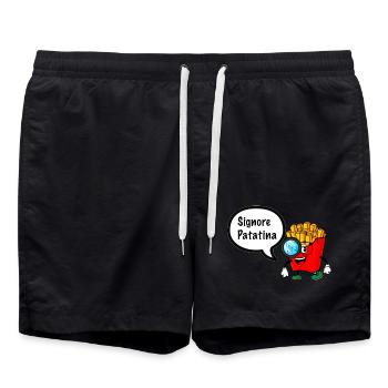 Signore Patatina,talking fries,comic,fries - Swim Trunks - black - Front - AI Model Male 185 light (185cm)