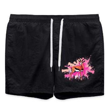 gazelle, illustration ,graffiti ,pink,colorful - Swim Trunks - black - Front - AI Model Male 185 light (185cm)
