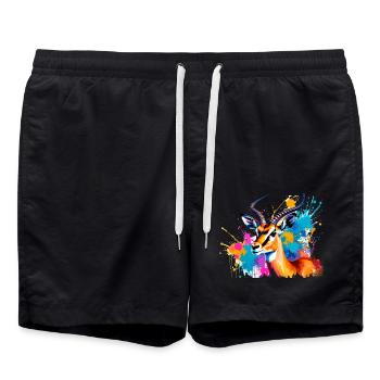 gazelle, illustration ,graffiti ,pink,colorful - Swim Trunks - black - Front - AI Model Male 185 light (185cm)