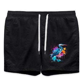 bird, heron, illustration ,graffiti ,colorful - Swim Trunks - black - Front - AI Model Male 185 light (185cm)