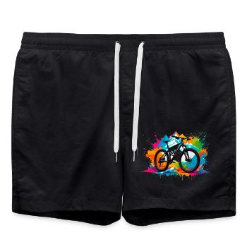illustration,VTT,vélo de route,graffiti,coloré - Short de bain - noir - Devant - AI Model Male 185 light (185cm)