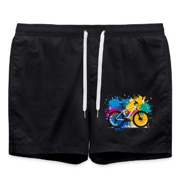 illustration,mountainbike,rennrad,graffiti,bunt - Badeshorts - Schwarz - Vorne - AI Model Male 185 light (185cm)