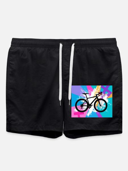 illustration,mountain bike,road bike,graffiti,pink - Swim Trunks - black