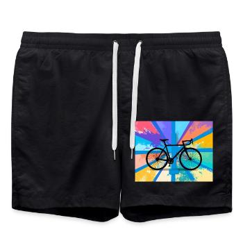 illustration,mountain bike,road bike,graffiti,colorful - Swim Trunks - black - Front - AI Model Male 185 light (185cm)