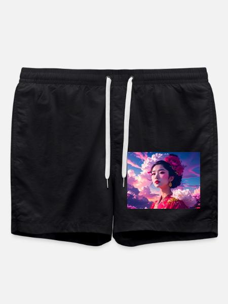 Asian,Geisha,Japan,Illustration - Swim Trunks - black