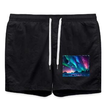 Polarlichter,Sterne,Nacht,Planeten,Himmel - Badeshorts - Schwarz - Vorne - AI Model Male 185 light (185cm)
