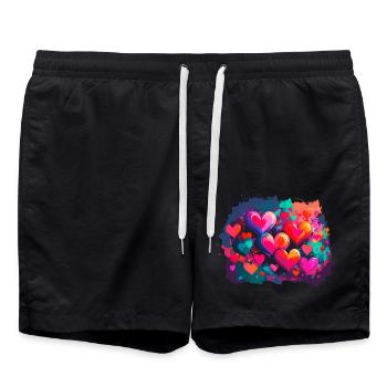 hearts,colorful,pink,graffiti,heart,painting - Swim Trunks - black - Front - AI Model Male 185 light (185cm)
