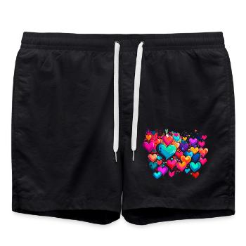herzen,bunt,pink,graffiti,herz,malerei - Badeshorts - Schwarz - Vorne - AI Model Male 185 light (185cm)