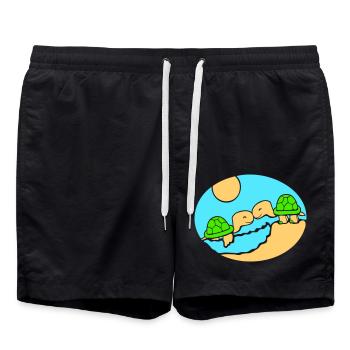 2 Turtles Beach Couple In Love Kissing Sea - Swim Trunks - black - Front - AI Model Male 185 light (185cm)