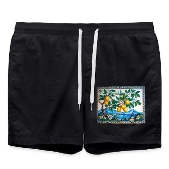 Amalfi, Lemons, Porcelain, Landscape, Lemon - Swim Trunks - black - Front - AI Model Male 185 light (185cm)