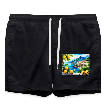 Amalfi, Lemons, Porcelain, Landscape, Lemon - Swim Trunks - black - Front - AI Model Male 185 light (185cm)