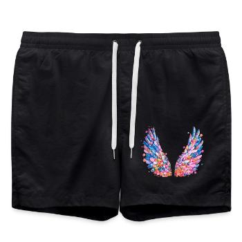 angel wings,feathers,colorful wings,graffiti - Swim Trunks - black - Front - AI Model Male 185 light (185cm)