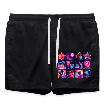 néon, nostalgique ,culture pop,rétro,enseigne au néon - Short de bain - noir - Devant - AI Model Male 185 light (185cm)