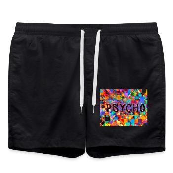 Motif, Pop Art, Psycho, Psychédélique - Short de bain - noir - Devant - AI Model Male 185 light (185cm)