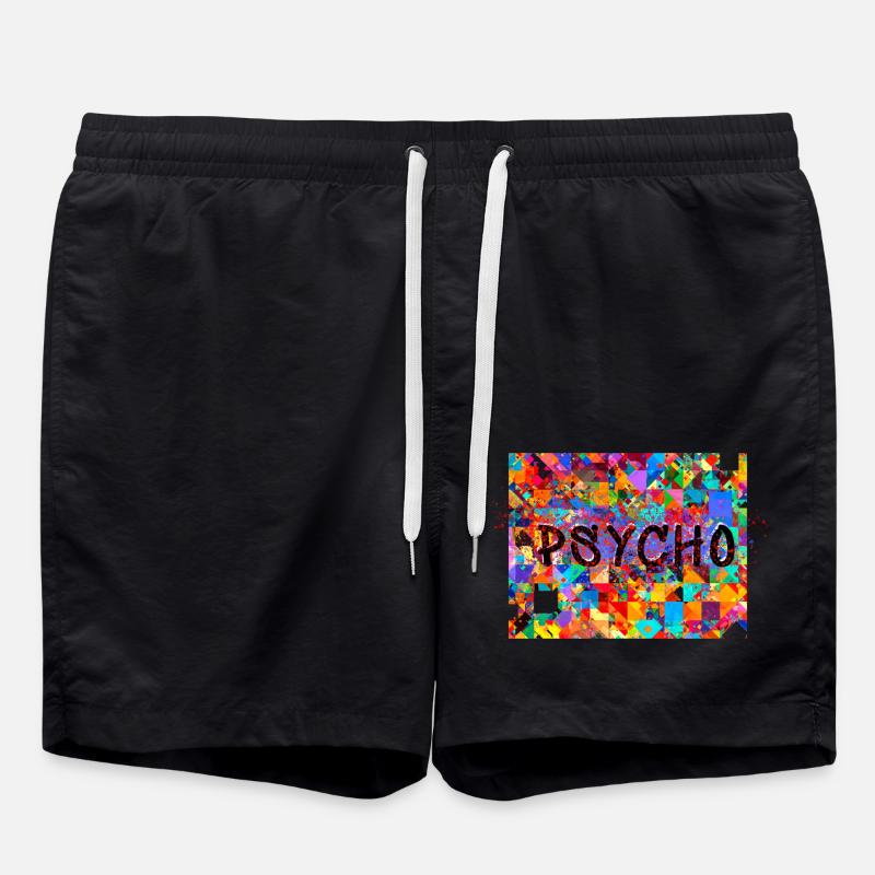 Pattern, Pop Art, Psycho, Psychedelic - Swim Trunks - black