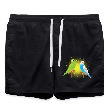 zwei süße grüne und blaue Wellensittiche Wellensittich - Badeshorts - Schwarz - Vorne - AI Model Male 185 light (185cm)