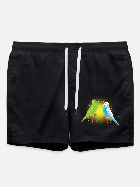 two cute green and blue budgies budgerigar - Swim Trunks - black