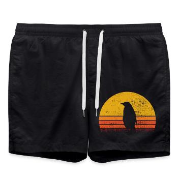 Pinguin Pinguine Tier Eis Vogel Retro Geschenk - Badeshorts - Schwarz - Vorne - AI Model Male 185 light (185cm)