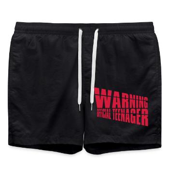 warning official teenage quote - Swim Trunks - black - Front - AI Model Male 185 light (185cm)