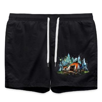 Ambiance camping. Une aventure rétro. - Short de bain - noir - Devant - AI Model Male 185 light (185cm)