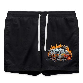 Abends am Lagerfeuer. Retro-Urlaub. - Badeshorts - Schwarz - Vorne - AI Model Male 185 light (185cm)