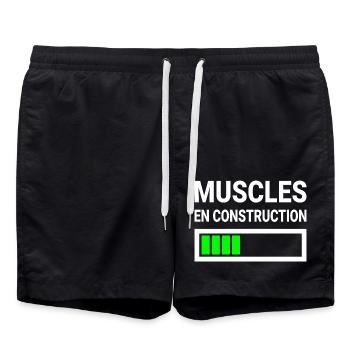 Muscles En Construction Cadeau Drôle - Swim Trunks - black - Front - AI Model Male 185 light (185cm)