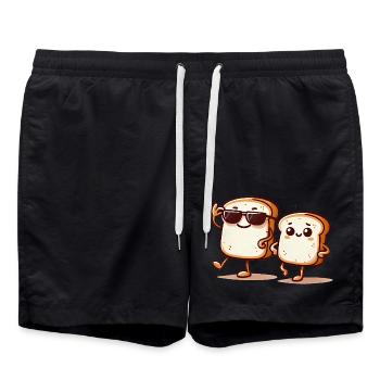 Cool Gluten Bread Duo Cartoon Design - Swim Trunks - black - Front - AI Model Male 185 light (185cm)