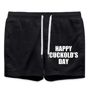 happy cuckold's day - cuckold - Short de bain - noir - Devant - AI Model Male 185 light (185cm)