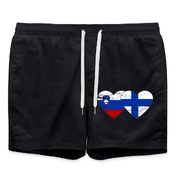 Slovenia Finnalnd flag heart used - Swim Trunks - black - Front - AI Model Male 185 light (185cm)