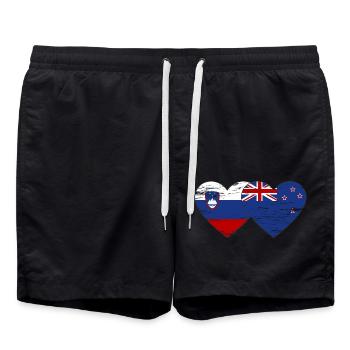 Slowenien Neuseeland Flagge Herz used - Badeshorts - Schwarz - Vorne - AI Model Male 185 light (185cm)