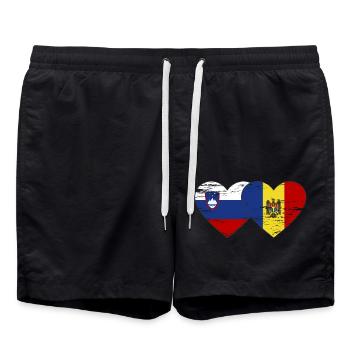 Slowenien Moldau Flagge Herz used - Badeshorts - Schwarz - Vorne - AI Model Male 185 light (185cm)
