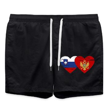 Slowenien Montenegro Flagge Herz used - Badeshorts - Schwarz - Vorne - AI Model Male 185 light (185cm)