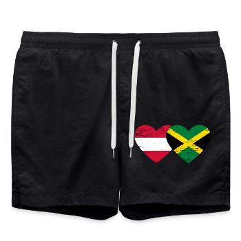 Autriche Jamaïque Drapeau Coeur utilisé - Short de bain - noir - Devant - AI Model Male 185 light (185cm)