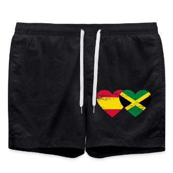 Spain Jamaica Flag Heart used - Swim Trunks - black - Front - AI Model Male 185 light (185cm)