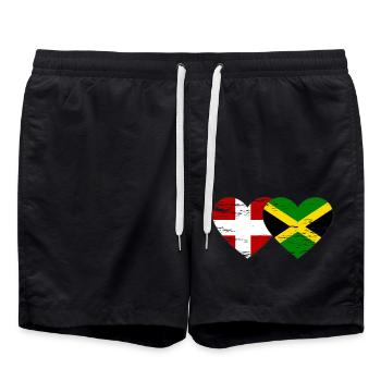 Denmark Jamaica flag heart used - Swim Trunks - black - Front - AI Model Male 185 light (185cm)